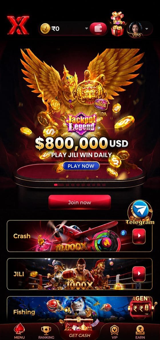 ix7 game app home screen showing the jackpot lobby, crash, JILI and fishing categories